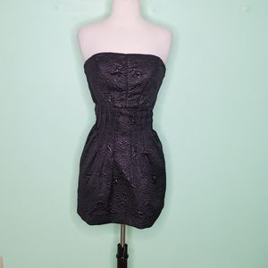 Tibi Strapless Black Brocade Mini Dress Bubble Hem Size 0